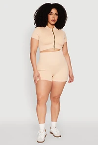 Womens Plus Daisy Mineral Wash Seamless Zip Front Top,