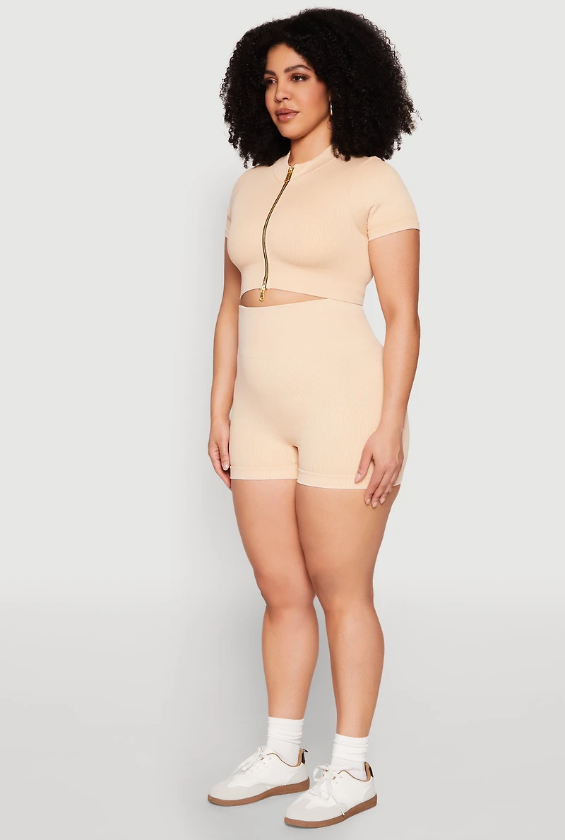 Womens Plus Daisy Mineral Wash Seamless Zip Front Top, 3X