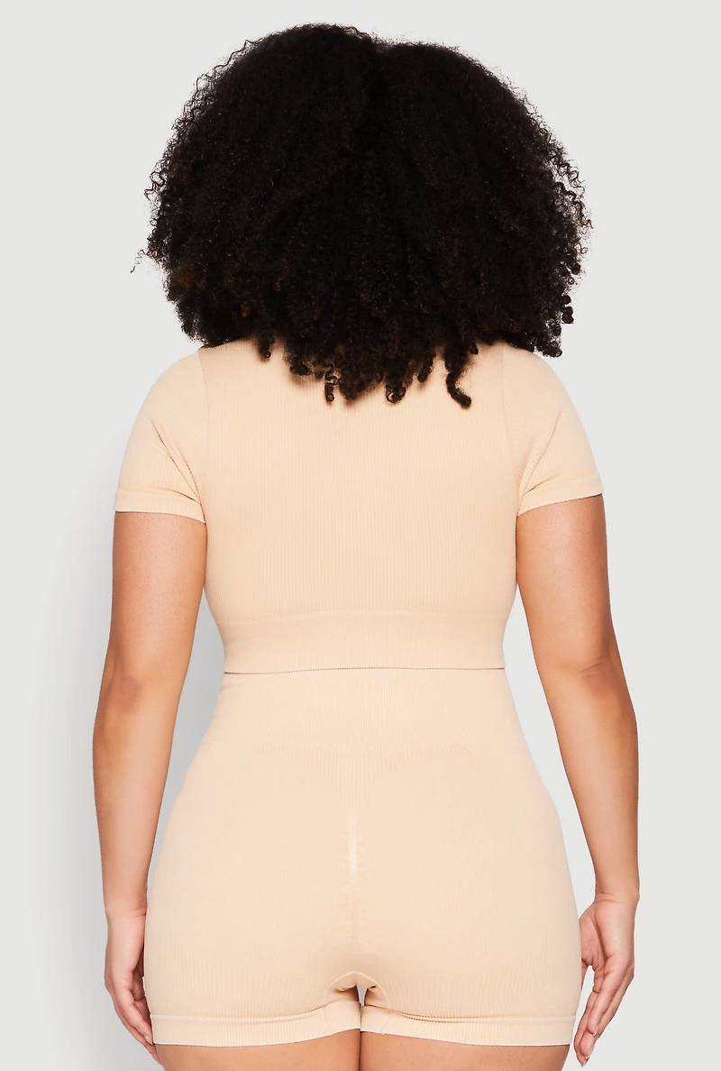 Womens Plus Daisy Mineral Wash Seamless Zip Front Top,