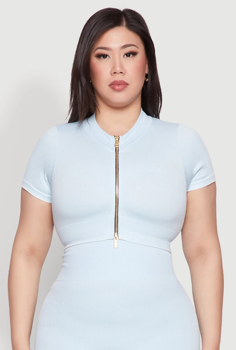 Plus Daisy Mineral Wash Seamless Zip Front Top