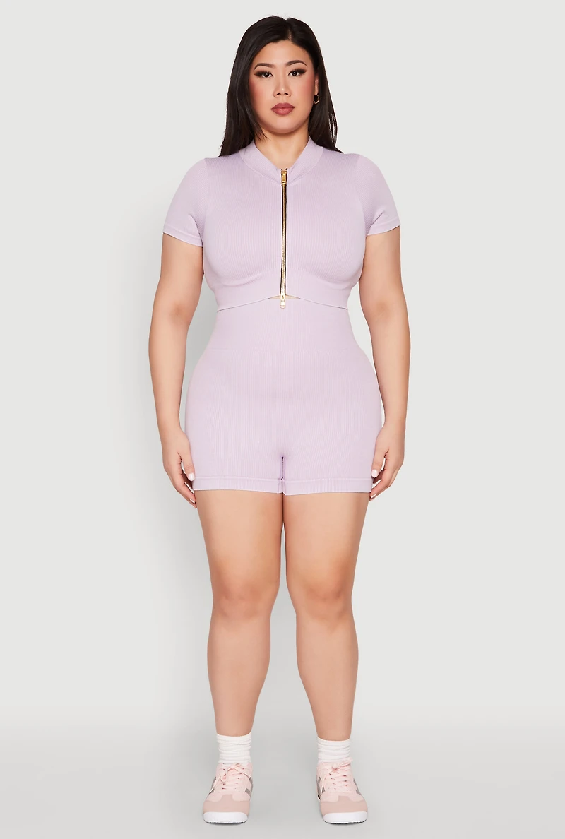 Womens Plus Size Daisy Mineral Wash Seamless Bike Shorts, Purple, Size 1X