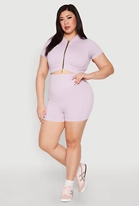 Womens Plus Size Daisy Mineral Wash Seamless Bike Shorts, Purple, Size 1X