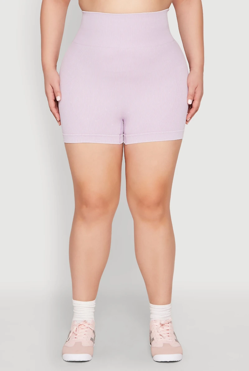 Womens Plus Size Daisy Mineral Wash Seamless Bike Shorts, Purple, Size 1X