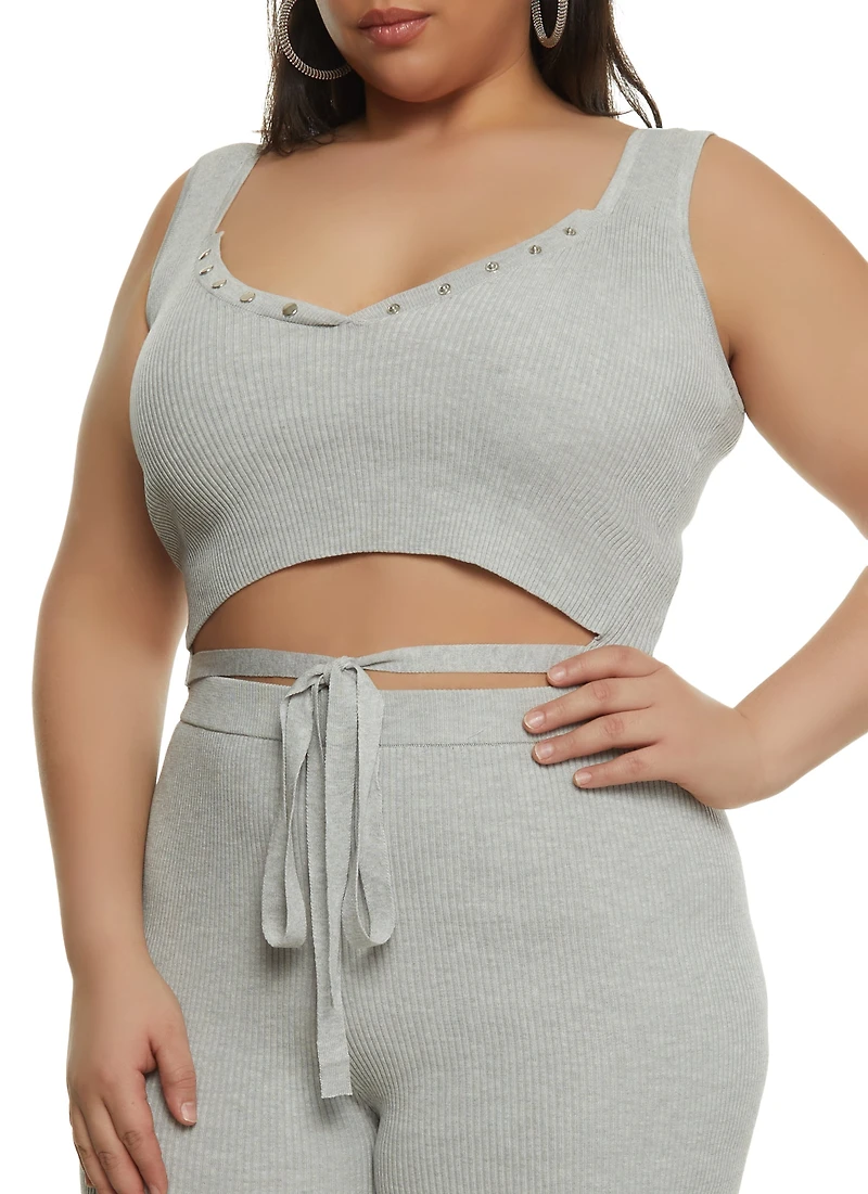 Plus Daisy Tie Front Cropped Tank Top