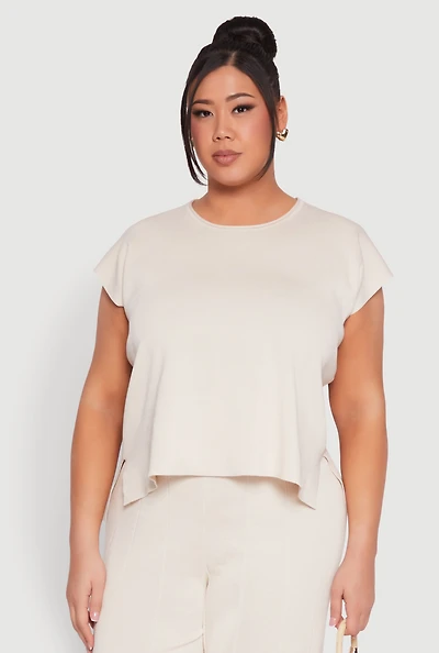 Womens Plus Daisy Knitted Crew Neck Top,