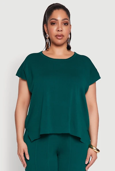 Womens Plus Daisy Knitted Crew Neck Top, 2X