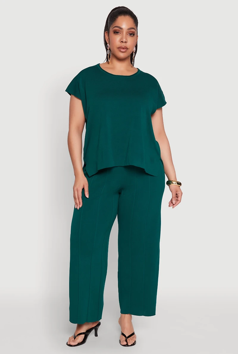 Womens Plus Daisy Knitted Crew Neck Top, 2X