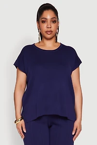 Womens Plus Daisy Knitted Crew Neck Top, 2X