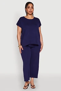Womens Plus Daisy Knitted Crew Neck Top, 2X