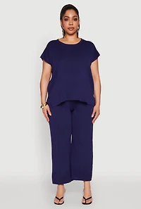 Womens Plus Daisy Knitted Crew Neck Top, 2X