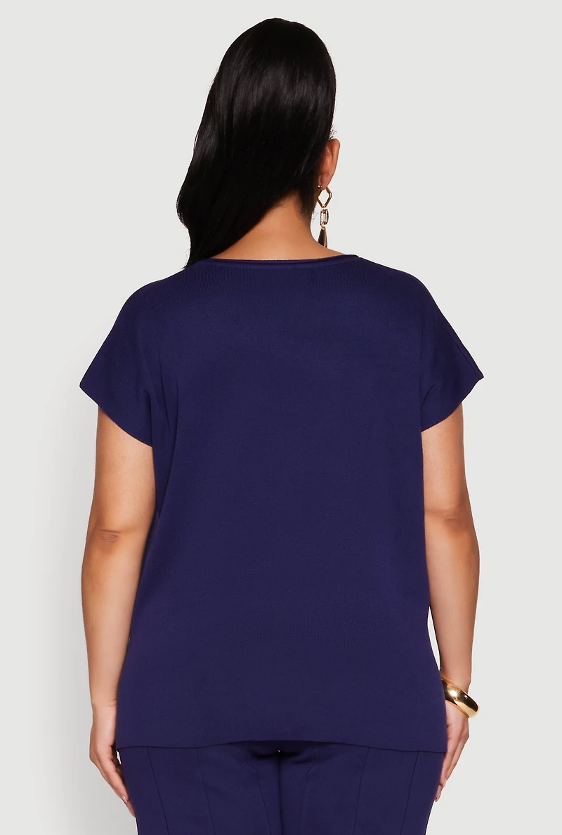 Womens Plus Daisy Knitted Crew Neck Top, 2X