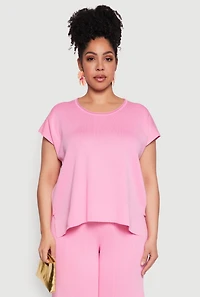 Womens Plus Size Daisy Knitted Crew Neck Top, Pink, Size 2X