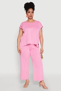Womens Plus Size Daisy Knitted Crew Neck Top, Pink, Size 2X
