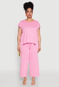 Womens Plus Size Daisy Knitted Crew Neck Top, Pink, Size 2X