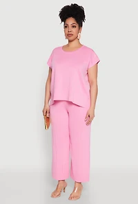 Womens Plus Size Daisy Knitted Crew Neck Top, Pink, Size 2X