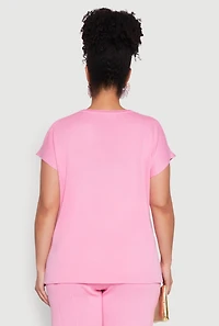 Womens Plus Size Daisy Knitted Crew Neck Top, Pink, Size 2X