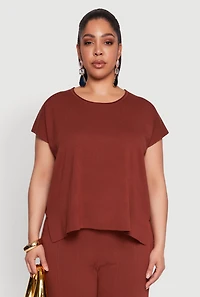 Womens Plus Size Daisy Knitted Crew Neck Top, Brown, Size 1X