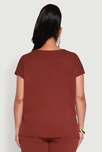 Womens Plus Size Daisy Knitted Crew Neck Top, Brown, Size 1X