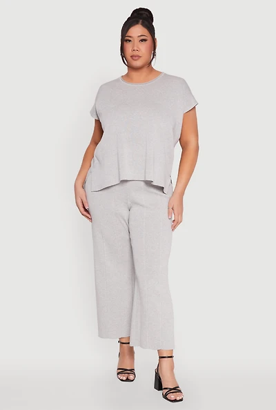 Womens Plus Daisy Knitted Pintuck Wide Leg Pants, 3X