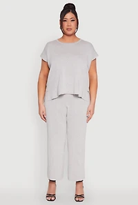 Womens Plus Daisy Knitted Pintuck Wide Leg Pants, 3X