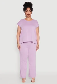 Womens Plus Size Daisy Knitted Pintuck Wide Leg Pants, Purple, Size 2X
