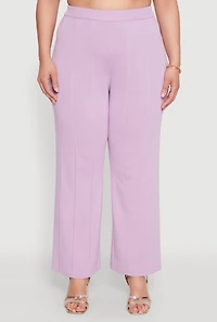 Womens Plus Size Daisy Knitted Pintuck Wide Leg Pants, Purple, Size 2X