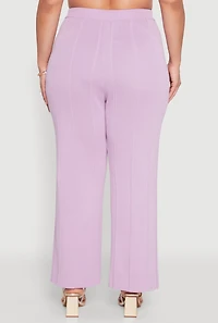 Womens Plus Size Daisy Knitted Pintuck Wide Leg Pants, Purple, Size 2X