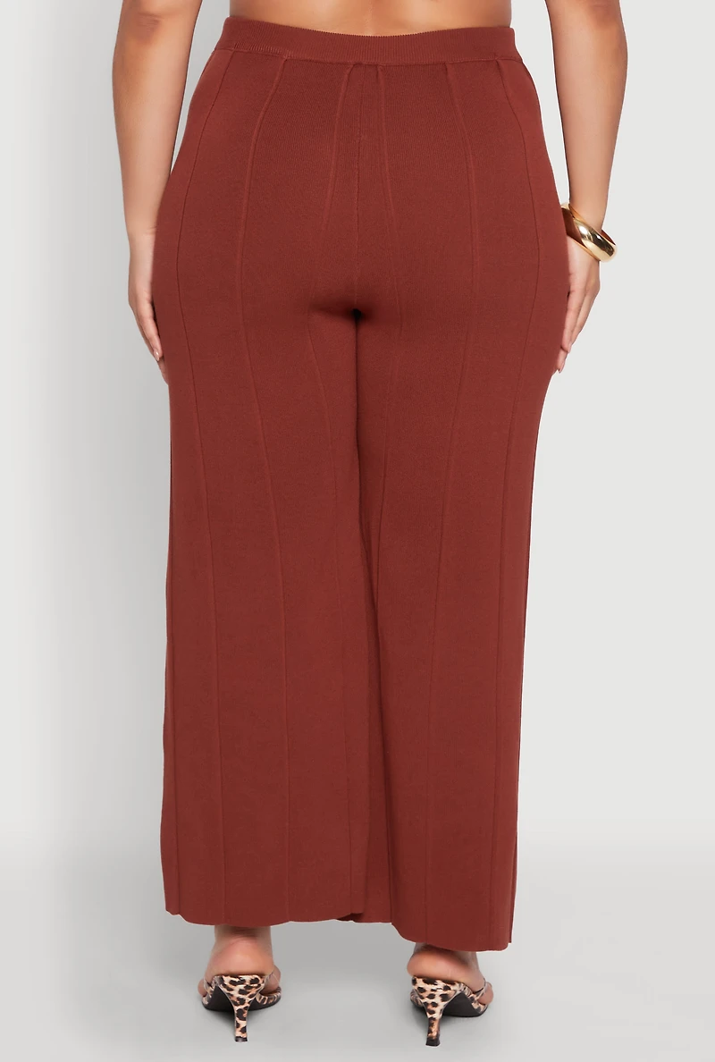 Plus Daisy Knitted Pintuck Wide Leg Pants