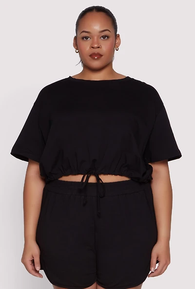 Womens Plus Daisy Drawstring Hem Crop Top, 1X