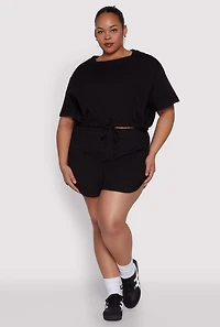 Womens Plus Daisy Drawstring Hem Crop Top, 1X