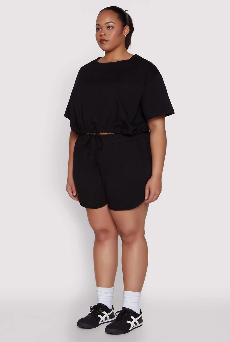 Womens Plus Daisy Drawstring Hem Crop Top, 1X