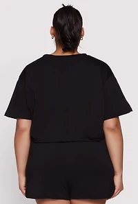 Womens Plus Daisy Drawstring Hem Crop Top, 1X