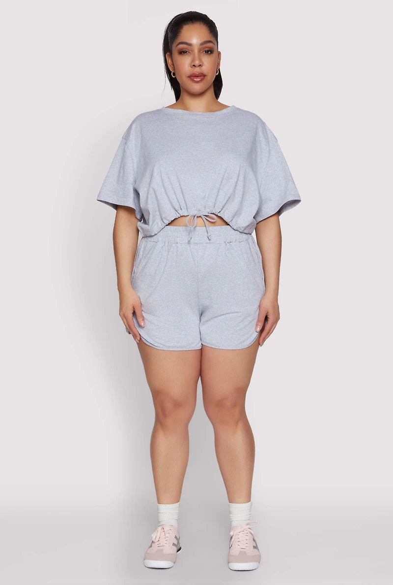 Womens Plus Size Daisy Drawstring Hem Crop Top, Grey, Size 3X