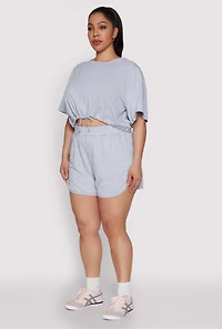 Womens Plus Size Daisy Drawstring Hem Crop Top, Grey, Size 3X
