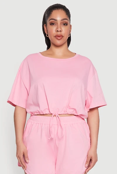 Plus Daisy Drawstring Hem Crop Top