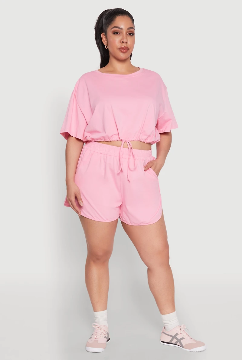 Plus Daisy Drawstring Hem Crop Top