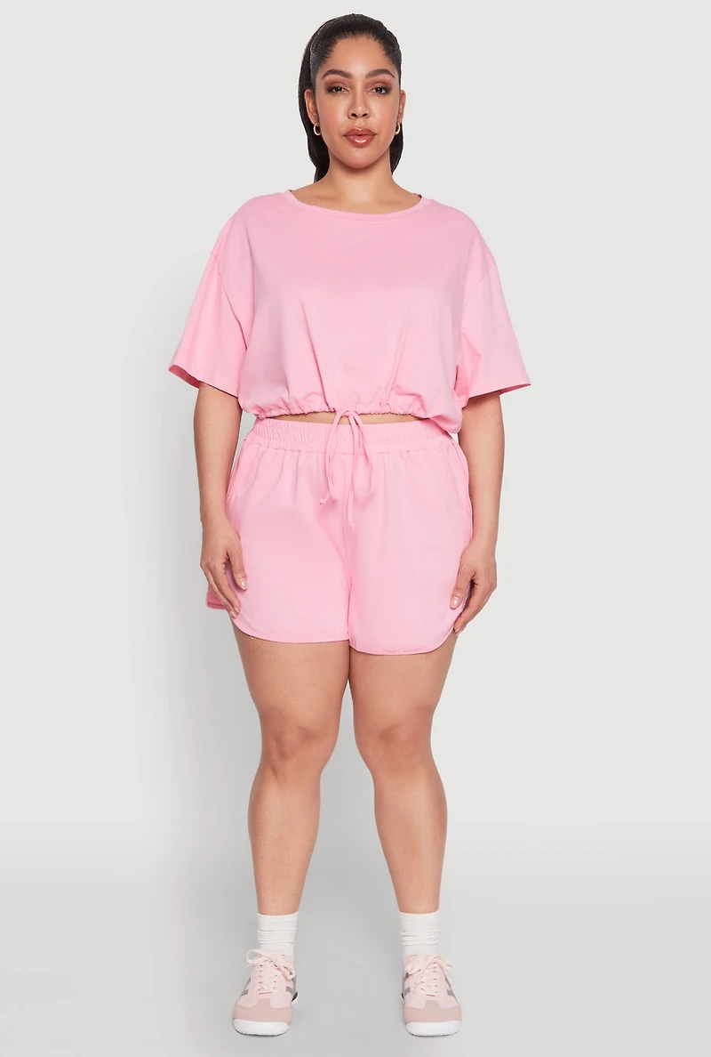 Plus Daisy Drawstring Hem Crop Top