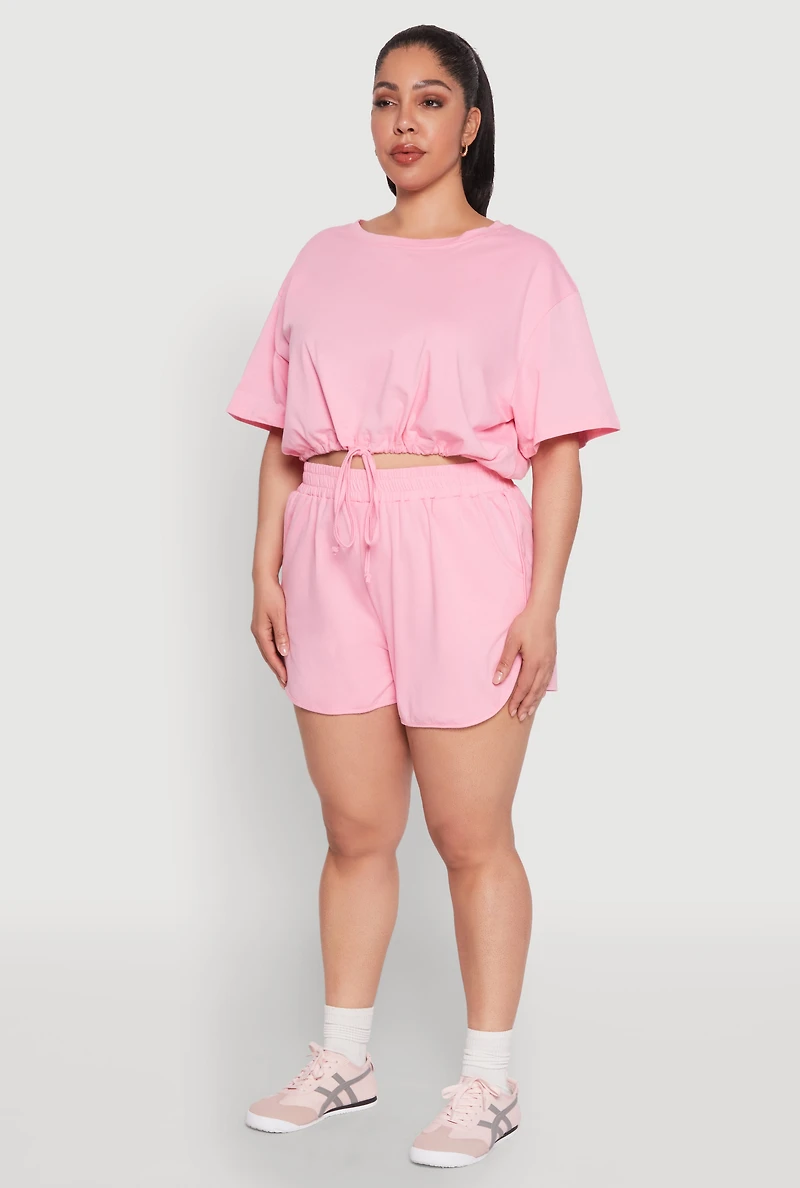 Plus Daisy Drawstring Hem Crop Top