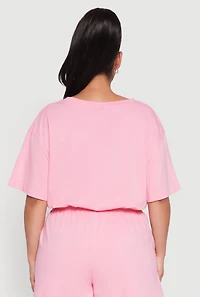 Plus Daisy Drawstring Hem Crop Top