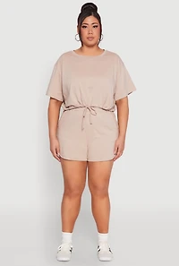 Womens Plus Daisy Drawstring Hem Crop Top, Beige,