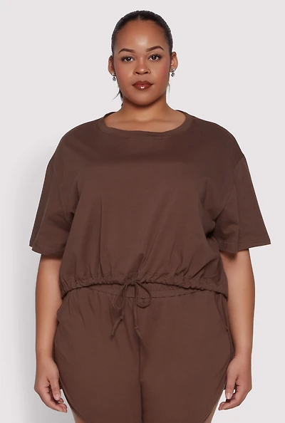 Womens Plus Daisy Drawstring Hem Crop Top,