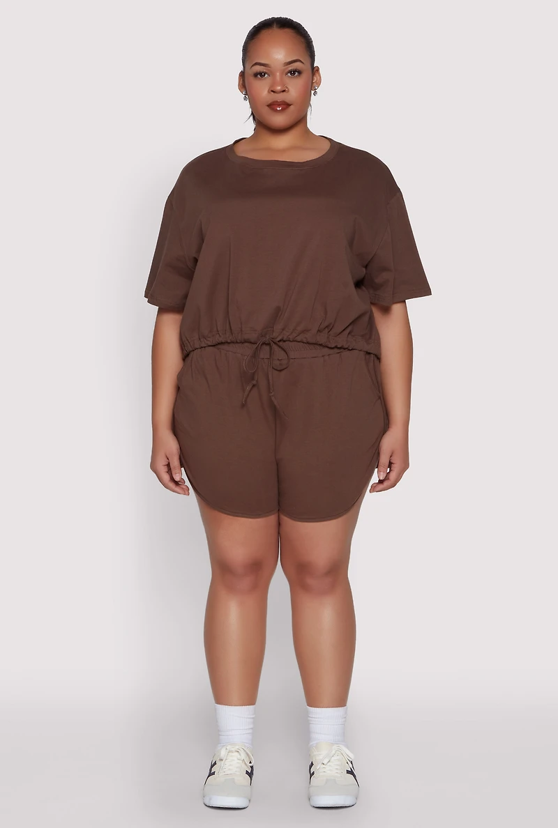 Womens Plus Daisy Drawstring Hem Crop Top, 3X