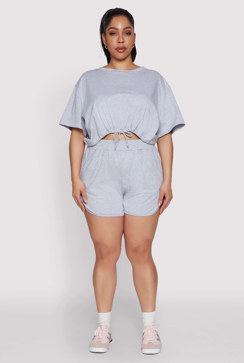 Womens Plus Size Smocked Dolphin Shorts, Grey, Size 1X