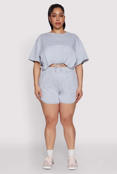 Womens Plus Size Smocked Dolphin Shorts, Grey, Size 1X