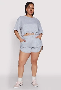 Womens Plus Size Smocked Dolphin Shorts, Grey, Size 3X
