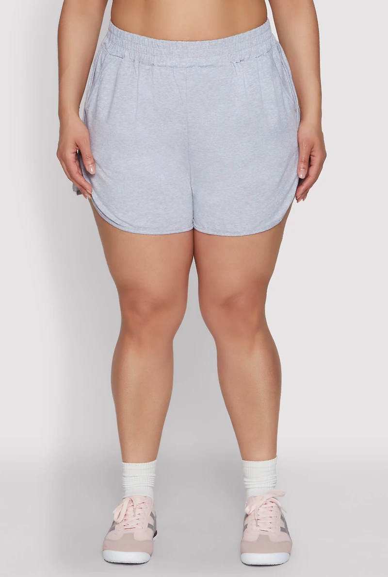 Womens Plus Size Smocked Dolphin Shorts, Grey, Size 3X