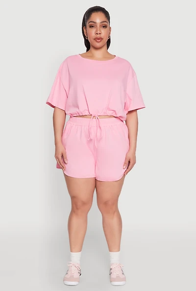 Womens Plus Size Smocked Dolphin Shorts, Pink, Size 2X