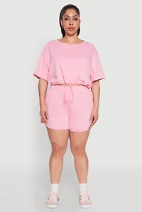 Womens Plus Size Smocked Dolphin Shorts, Pink, Size 2X