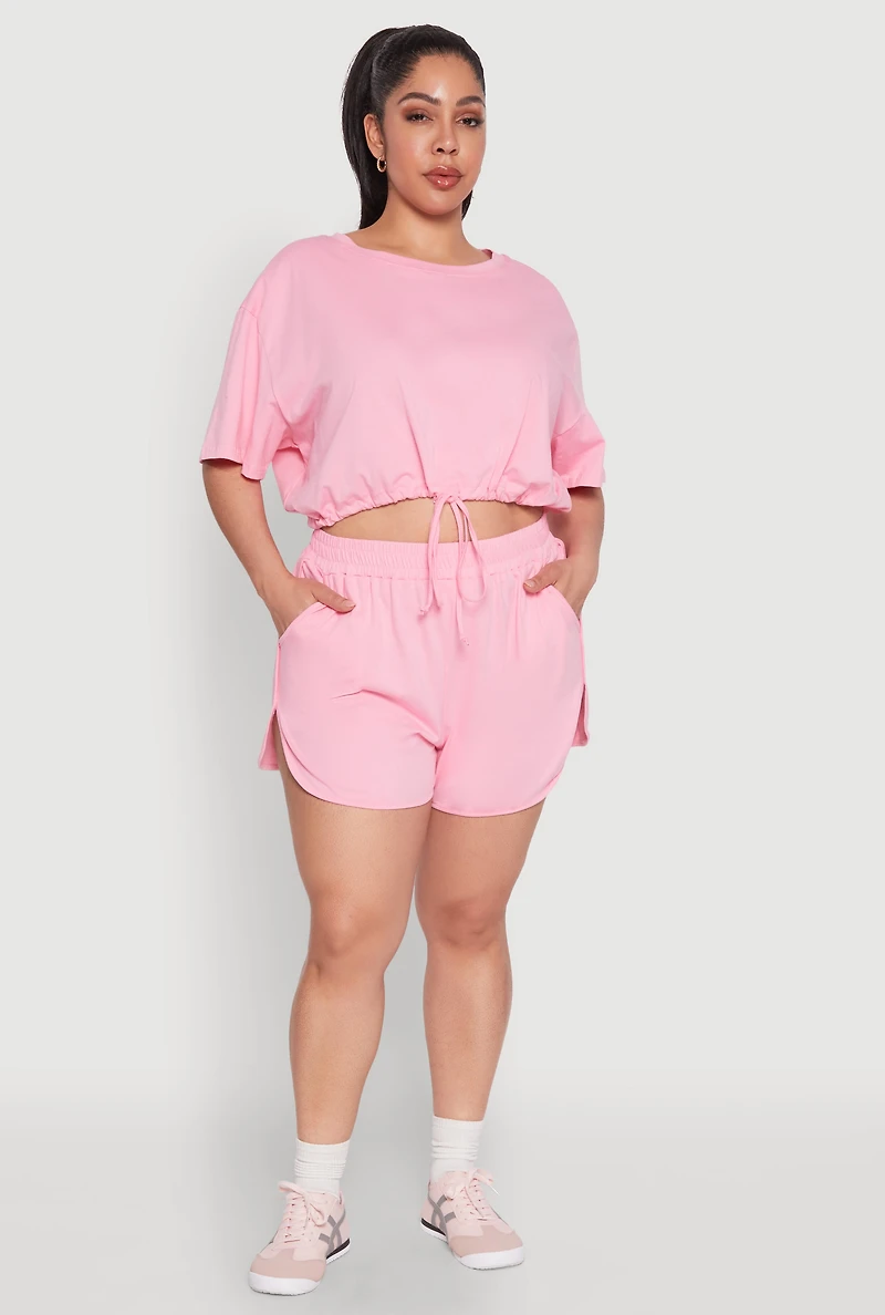 Womens Plus Size Smocked Dolphin Shorts, Pink, Size 2X