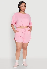 Womens Plus Size Smocked Dolphin Shorts, Pink, Size 2X